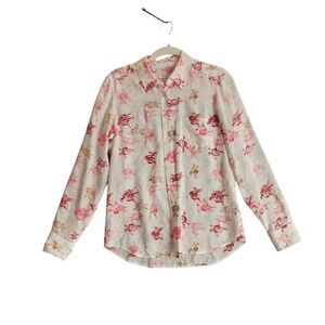 Equipment Femme Women's 100% Silk Floral Long Sleeve Button Down Blouse Small